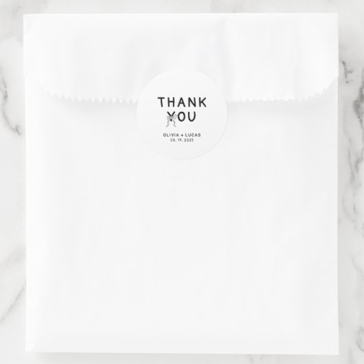 Eenvoudige grillige hand getekend Dank u bruiloft Ronde Sticker (Tas)