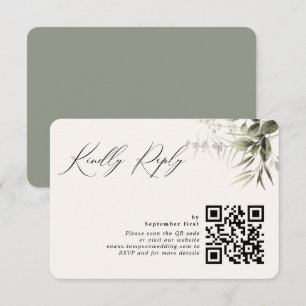 Eenvoudige groen Botanische QR Code RSVP-kaart RSVP Kaartje