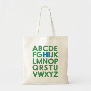 Eenvoudige groene bibliotheek met alfabet tote bag