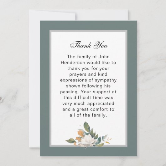 Eenvoudige Groene Bloemen Begrafenis Dank u kaart (Voorkant)
