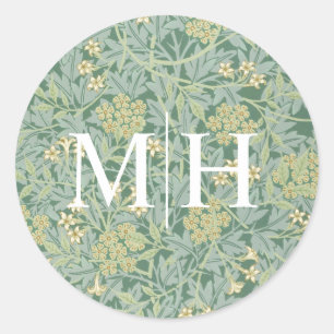Eenvoudige groene bloemrijke monogram trouw envelo ronde sticker
