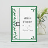 Eenvoudige, groene en witte traditionele bruiloft kaart (Staand voorkant)