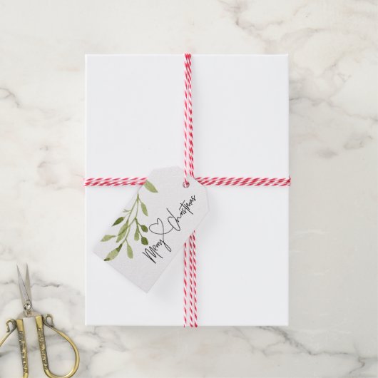 Eenvoudige groene eucalyptus vrolijke kerstvakanti cadeaulabel (Met Touw)