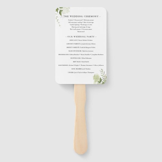 Eenvoudige groene gebladerte trouwprogramma handve handwaaier (Achterkant)