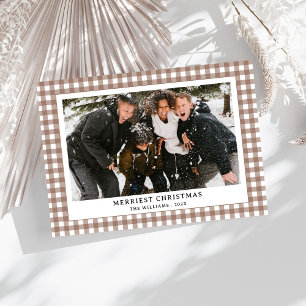 Eenvoudige  Groene Gingham Plaid Foto Kerst Feestdagenkaart