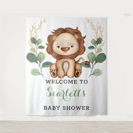 Eenvoudige Groene Goud Leeuw Jongen Baby Shower We Wandkleed (Voorkant)