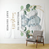 Eenvoudige groene goud olifant baby shower welkom wandkleed (In Situ (horizontaal))