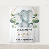 Eenvoudige groene goud olifant baby shower welkom wandkleed (Voorkant)