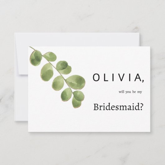 Eenvoudige groene gouden eucalyptusbladeren Bruids Kaart (Voorkant)