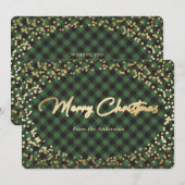 Eenvoudige, groene, goudhoudende kerstkaarten voor feestdagenkaart (Voorkant / Achterkant)