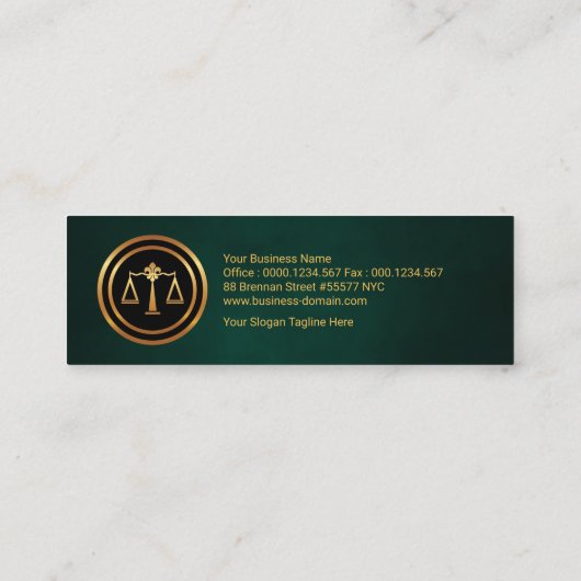 Eenvoudige Groene Grunge Vertical Gold Border Lawy Mini Visitekaartje (Achterkant)