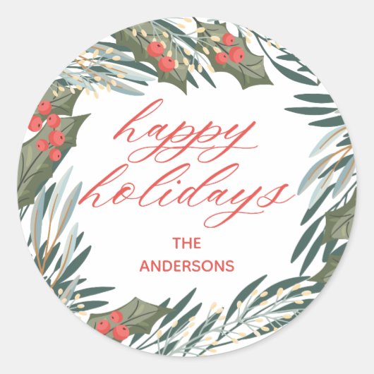 Eenvoudige Groene Krans Classic Kerst sticker (Voorkant)