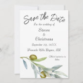 Eenvoudige Groene Olijftak Waterverf Save The Date (Voorkant)