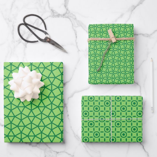 Eenvoudige groene ornamenten inpakpapier vel (Voorkant)