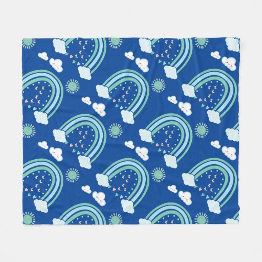 Eenvoudige groene regenboog Boho op blauw | Fleece Deken (Voorkant (Horizontaal))