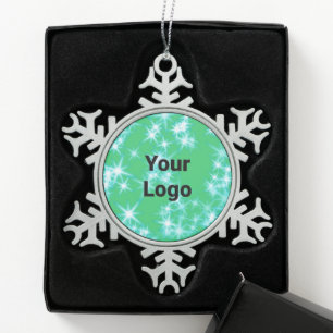 Eenvoudige groene waterverf abstract voeg logo toe tin sneeuwvlok ornament