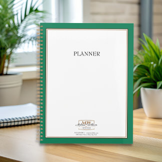 Eenvoudige Groene Witte Monogram Zaken Planner