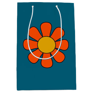 Eenvoudige Groovy Retro Modern 60s 70s Flower Sing Medium Cadeauzakje