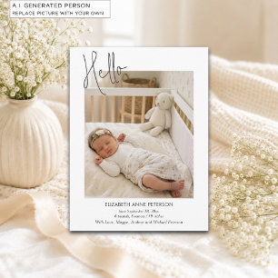 Eenvoudige Hallo Baby Foto Geboorteaankondiging Briefkaart