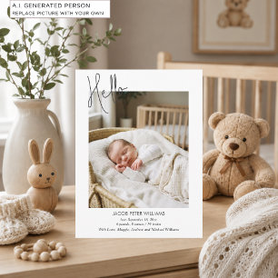 Eenvoudige Hallo Baby Foto Geboorteaankondiging Briefkaart