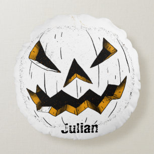 Eenvoudige Halloween jack-o-lantaarn pompoen gezic Rond Kussen