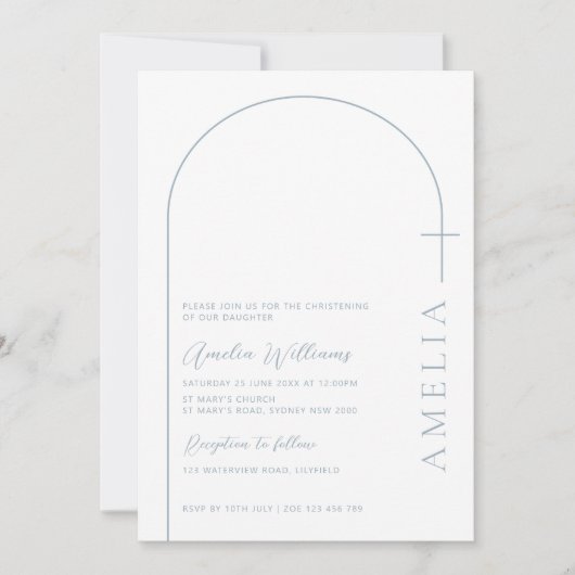 Eenvoudige halve boog kruis blauwe doop kaart (Voorkant)