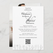 Eenvoudige hand getrokken bloem foto QR code bruil Kaart (Voorkant / Achterkant)