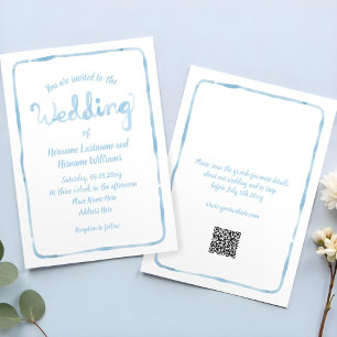 Eenvoudige Hand getrokken Lichtblauw Lijst QR RSVP Kaart