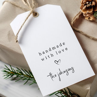 Eenvoudige handgemaakte met liefde hart | Zwart-wi Cadeaulabel