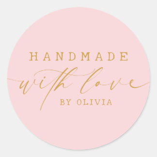 Eenvoudige handgemaakte met liefde script | Roze g Ronde Sticker