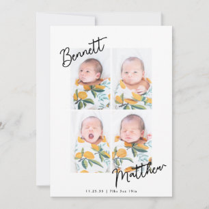 Eenvoudige handgeschreven babyfoto collage bedankj bedankkaart