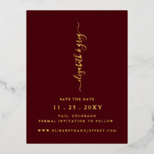 Eenvoudige handgeschreven luxe Bourgogne sparen de Folie Uitnodiging Briefkaart