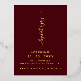 Eenvoudige handgeschreven luxe Bourgogne sparen de Folie Uitnodiging Briefkaart