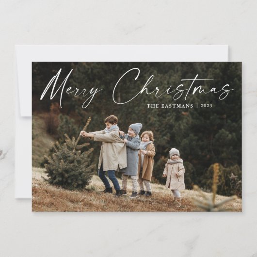 Eenvoudige handgeschreven script foto kerst feestdagenkaart (Voorkant)