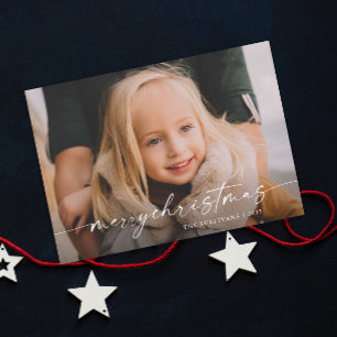 Eenvoudige handgeschreven script foto Kerstmis Feestdagenkaart