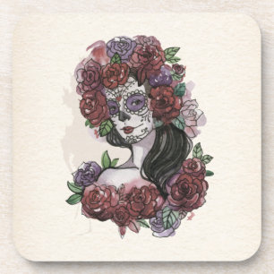 Eenvoudige handgetekende Dia de los Muertos   Onde Bier Onderzetter