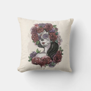 Eenvoudige handgetekende Dia de los Muertos Sierku Kussen