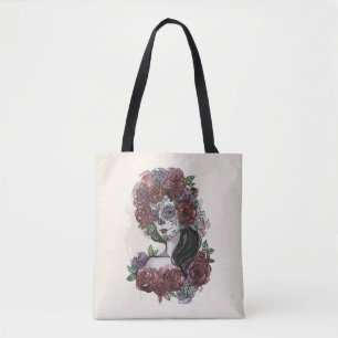 Eenvoudige handgetekende Dia de los Muertos   Tote Draagtas