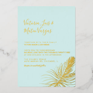 Eenvoudige handgetekende palmboom Tropische bruilo Folie Uitnodiging