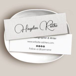 Eenvoudige handtekening Beige Faux Linen Mini Visitekaartje