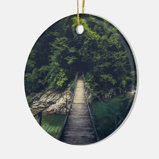 Eenvoudige hangbrug over de Idrijca, handschoen Keramisch Ornament (Links)