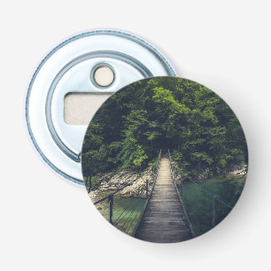 Eenvoudige hangbrug over rivier Idrijca, Slovenië Button Flesopener
