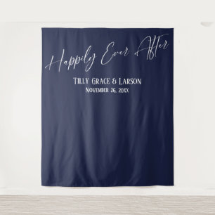 Eenvoudige 'Happily Ever After' marineblauwe fotob Wandkleed