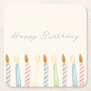 Eenvoudige "Happy Birthday" met kaarsenfeest Vierkante Kartonnen Onderzetter