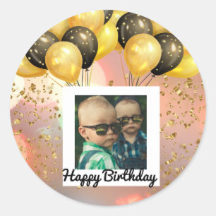 Eenvoudige Happy Birthday Voeg persoonlijke foto-t Ronde Sticker
