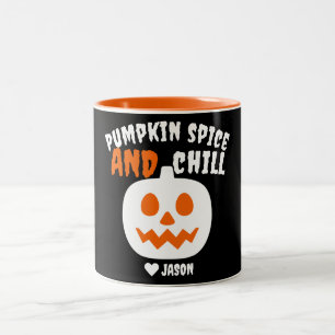 Eenvoudige Happy Halloween spooky oranje pompoen Tweekleurige Koffiemok