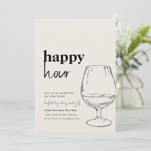 Eenvoudige Happy Hour House Party uitnodiging (Staand voorkant)