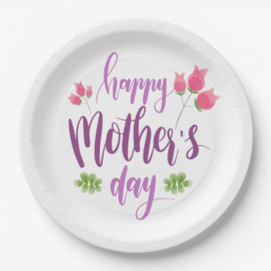 Eenvoudige Happy Moederdag Floral   Papieren Bordj Bordje