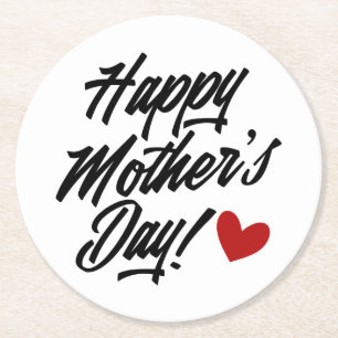 Eenvoudige Happy Moederdag kalligrafie Onderzett Ronde Kartonnen Onderzetter