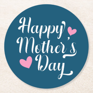 Eenvoudige Happy Moederdag kalligrafie   Onderzett Ronde Kartonnen Onderzetter
